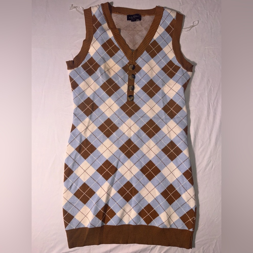 Say What? Blue and Brown Argyle Mini Dress